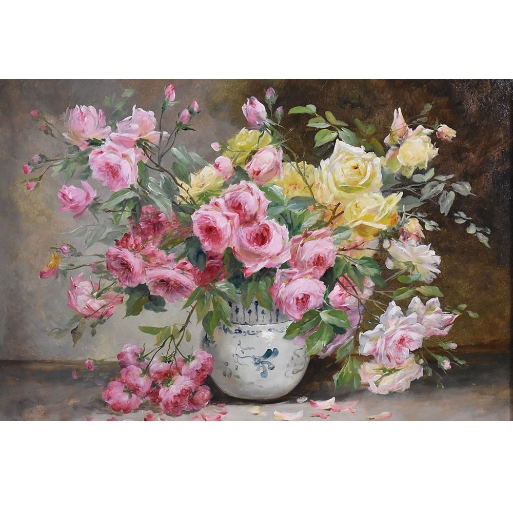 QF573 1 antique floral painting roses flower oil painting still life XIX.jpg